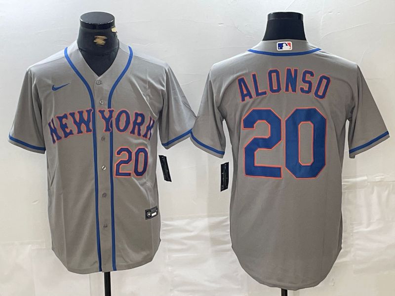 Men New York Mets #20 Alonso Grey 2024 Nike Game MLB Jersey style 1